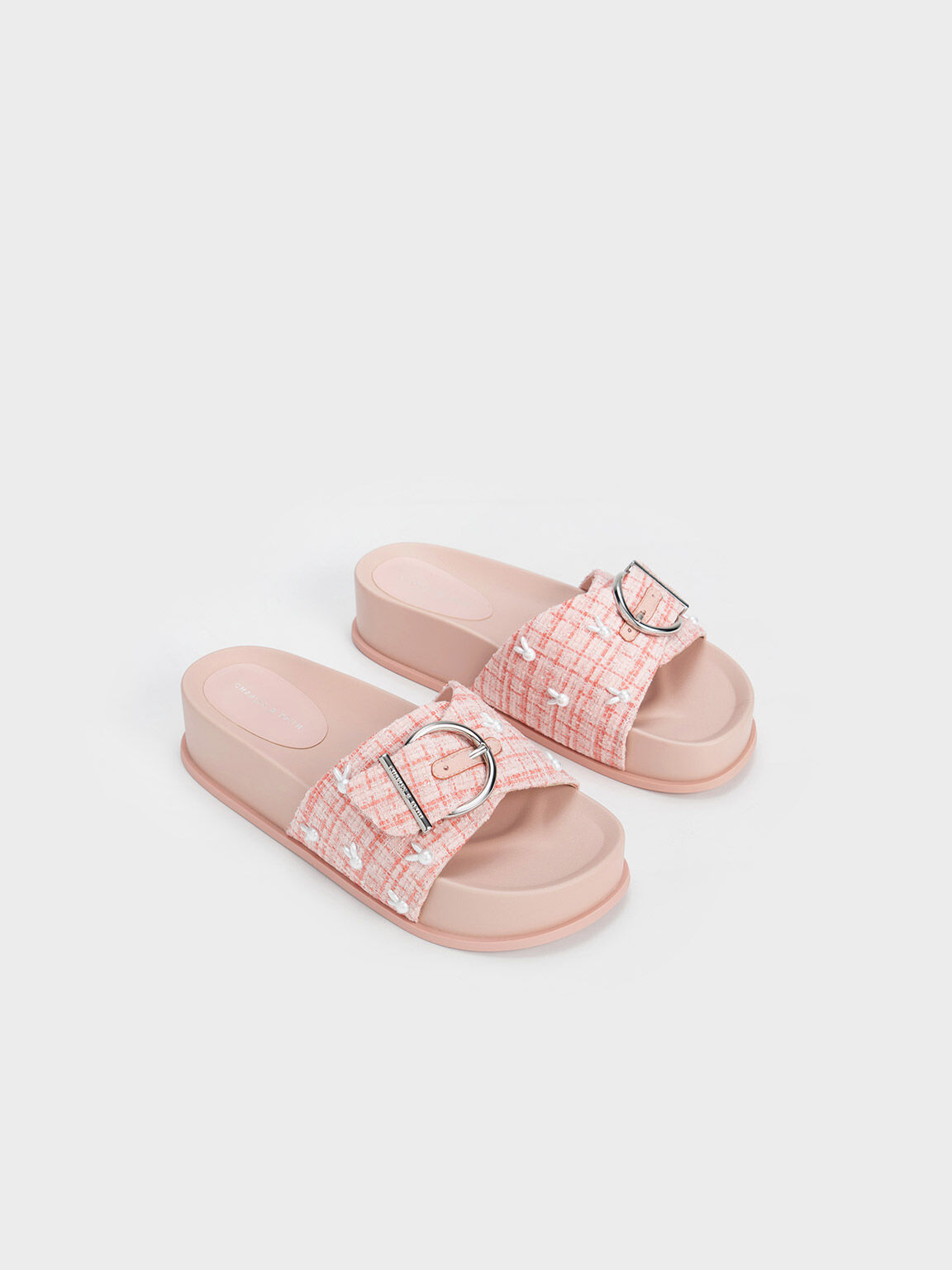 Sandal Slides Bunny Tweed Buckle, Pink, hi-res