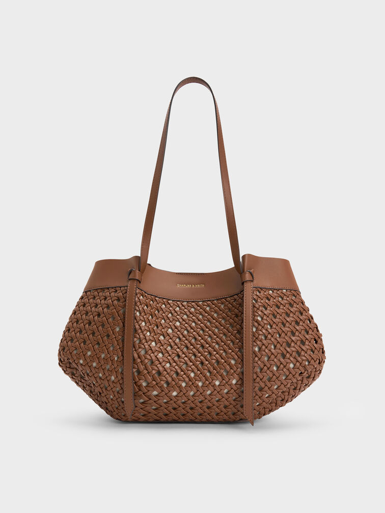 Tas Tote Woven Calla, Chocolate, hi-res