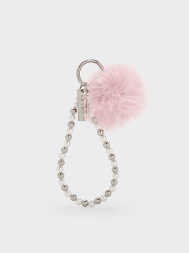 Gantungan Tas Furry Ball Pearl Beaded-Strap, Cotton Candy Pink, hi-res