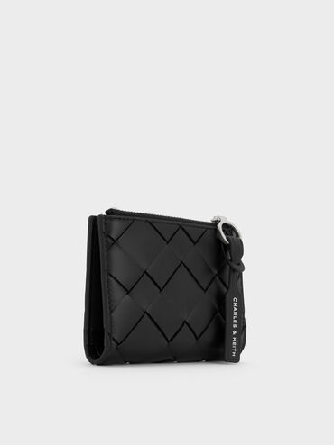 Dompet Kecil Top-Zip Ivette Woven, Noir, hi-res