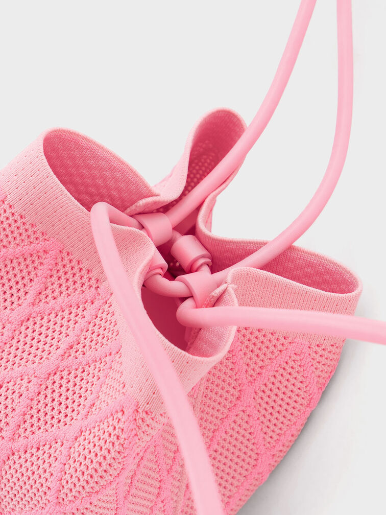 Genoa Knitted Drawstring Bag, Pink, hi-res
