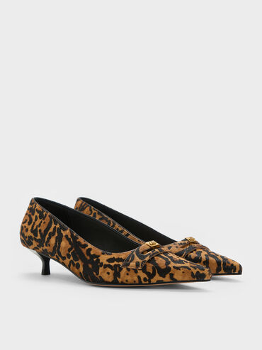 Georgina Calf Hair Leopard-Print Pointed-Toe Kitten-Heel Pumps, Animal Print Brown, hi-res