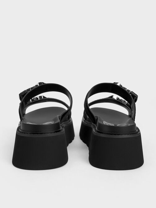 Sandal Flatform Metallic-Buckle Laine, Black, hi-res