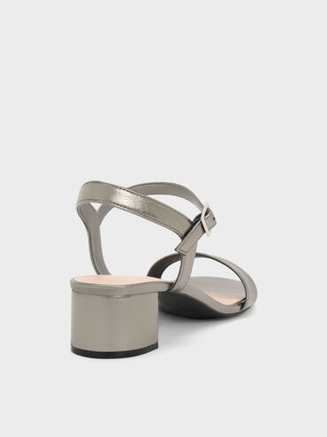 Sandal Ankle-Strap Block-Heel Snake-Print Alec, Pewter, hi-res