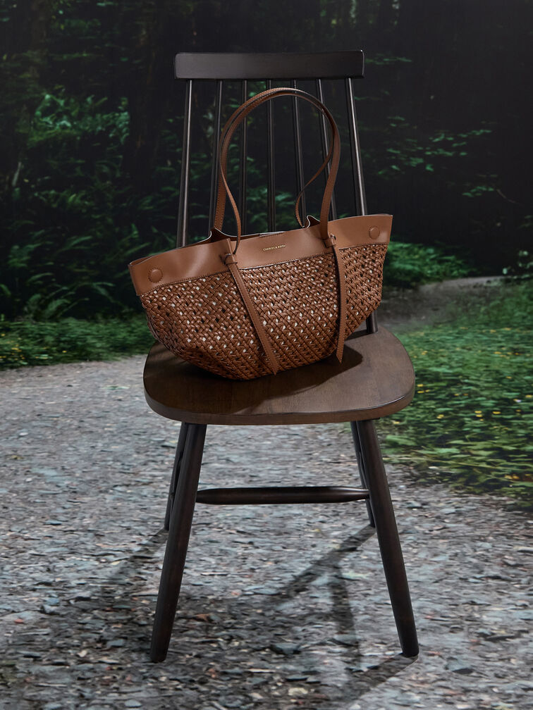 Tas Tote Woven Calla, Chocolate, hi-res