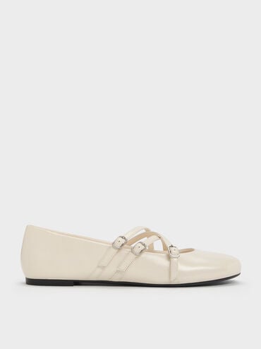 Triple-Strap Crossover Mary Jane Flats, Chalk, hi-res