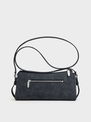 Tas Bahu Chain Front-Pocket Denim Rachel, Denim Blue, hi-res