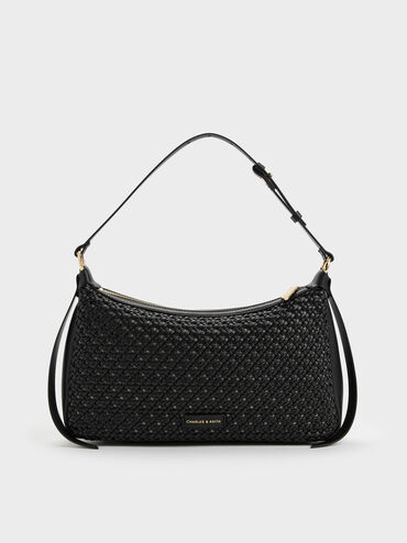 Tas Bahu Woven Calla, Black, hi-res