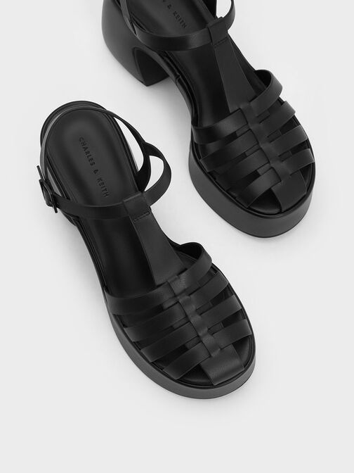 Sandal Platform Gladiator Interwoven, Black, hi-res