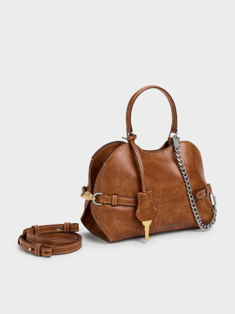 Tas Tote Side-Belt Chain Delfina, Distressed Tan, hi-res