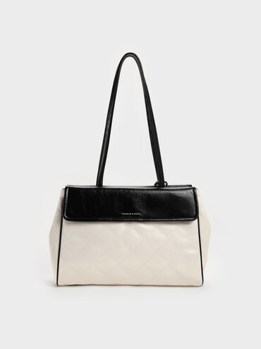 XL Apfra Two-Tone Quilted Tote Bag, Multi Cream, hi-res