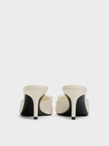 Ruched Bow Pointed Heeled Mules, Chalk, hi-res