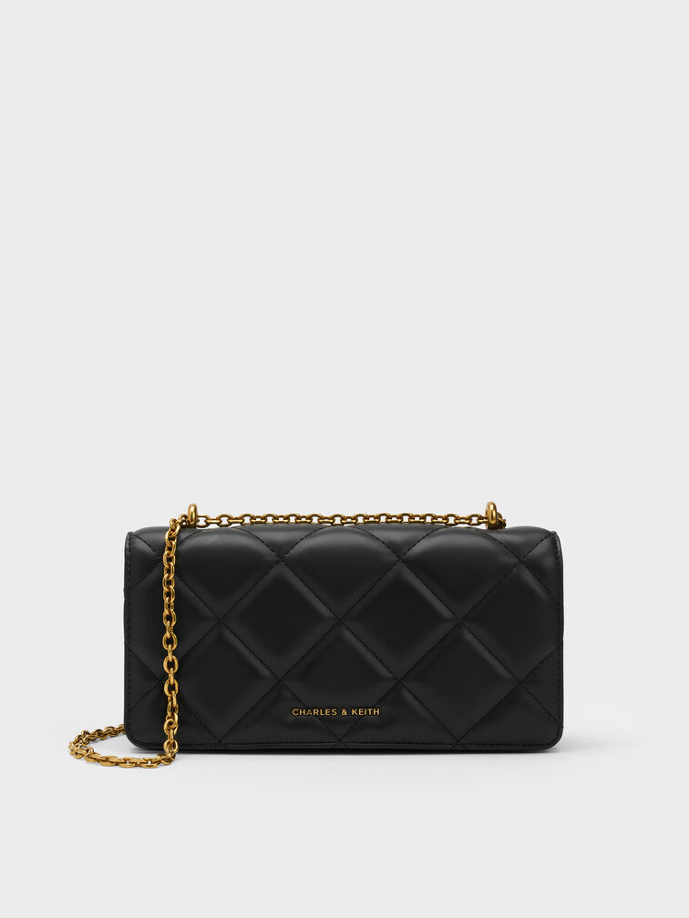 Paffuto Chain Handle Quilted Long Wallet, Black, hi-res