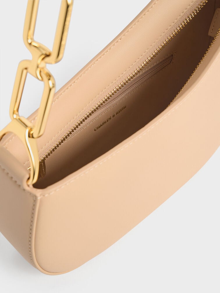 Agatha Chain-Accent Shoulder Bag, Beige, hi-res