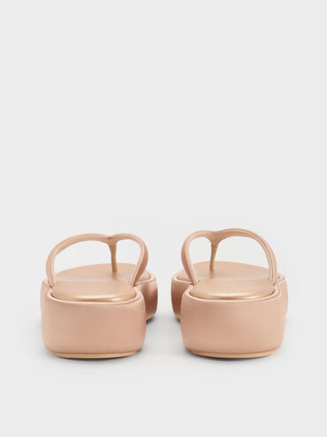 Sandal Flatform Thong Satin, Nude, hi-res