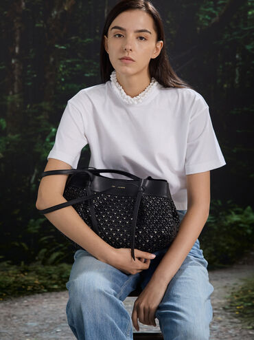 Tas Tote Woven Calla, Black, hi-res