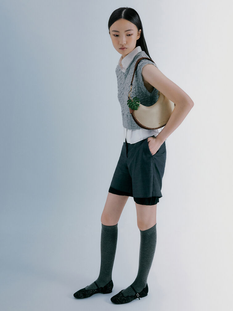 Blume Canvas Braided Curved Hobo Bag, Taupe Canvas, hi-res