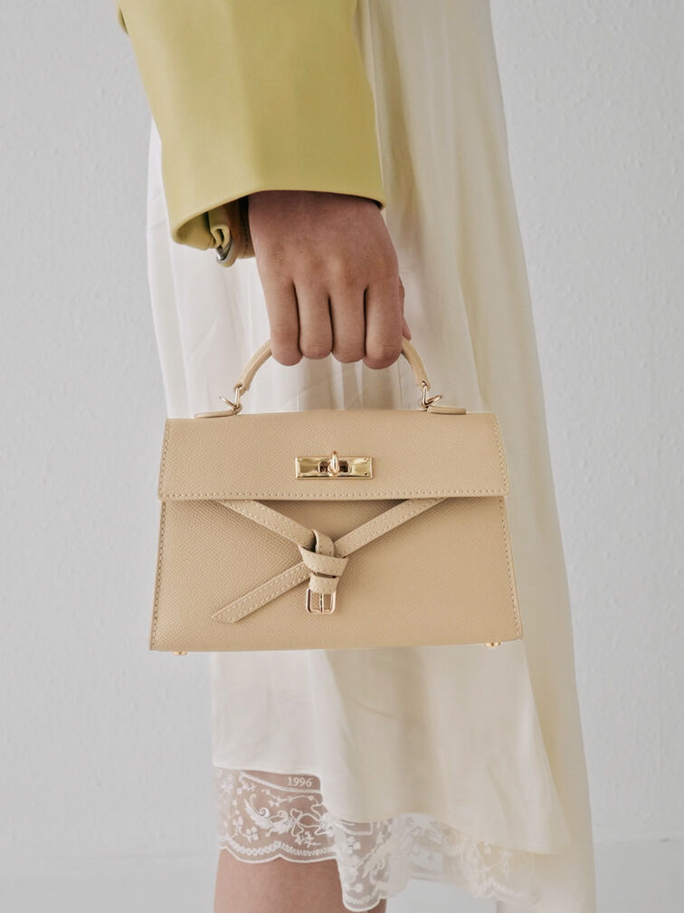 Tas Top Handle Knotted-Belt Tricha, Sand Beige, hi-res