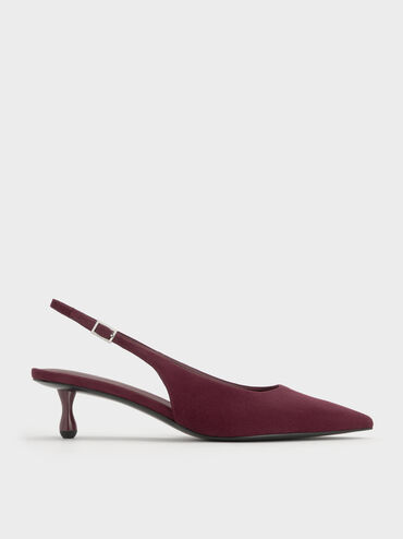 Sepatu Pumps Slingback Ruthie Faux Suede, Burgundy, hi-res