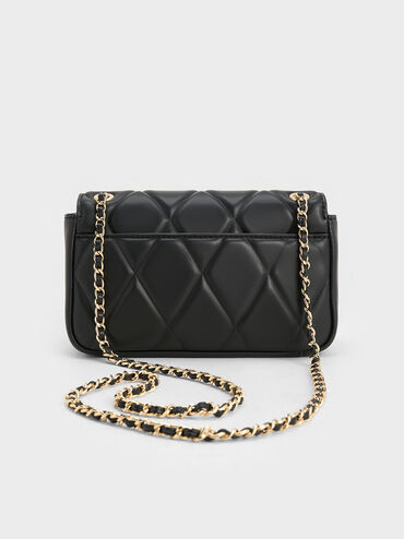 Tas Bahu Diamond-Quilt Arwen, Black, hi-res