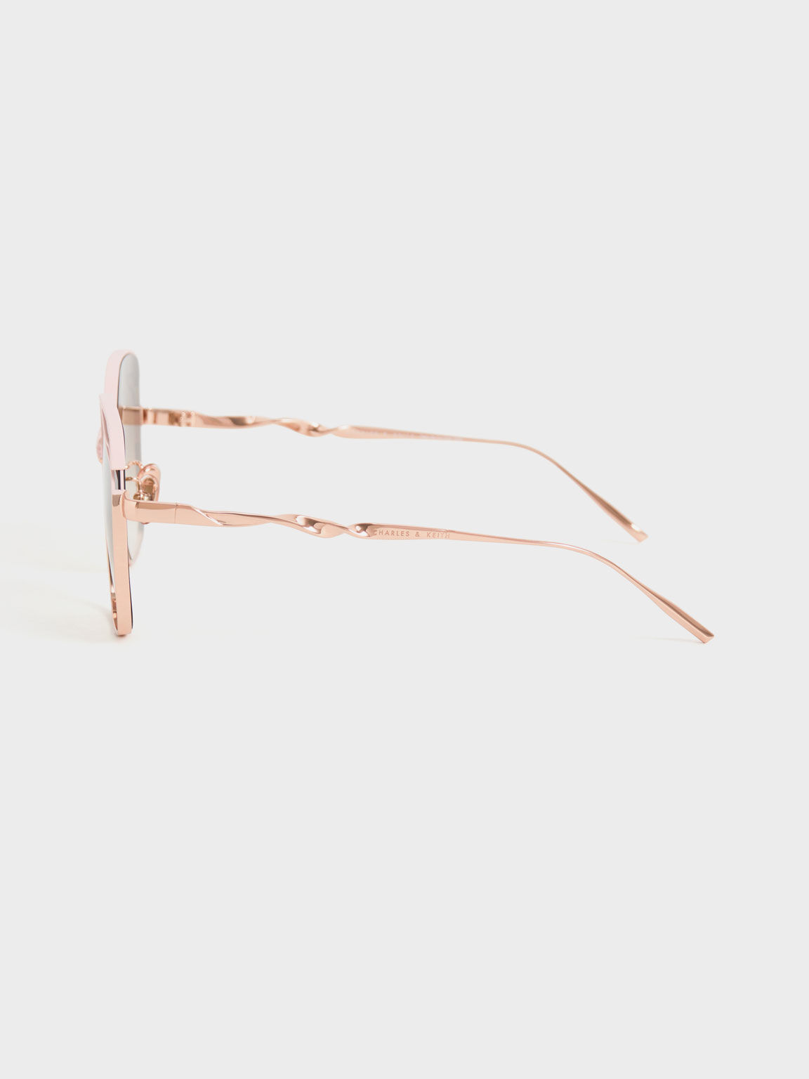 Kacamata Wavy Wire-Frame Square, Peach, hi-res
