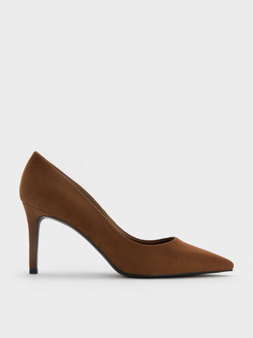 Sepatu Pumps Stiletto Pointed Toe Emmy Textured, Cognac, hi-res