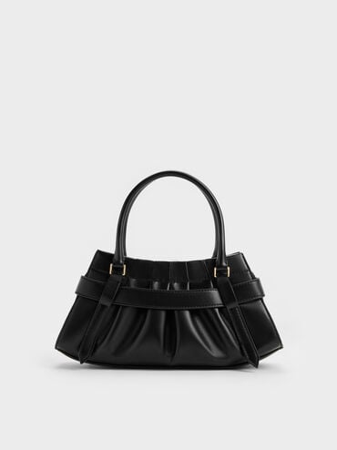 Isolde Belted Ruched Crossbody Bag, Black, hi-res