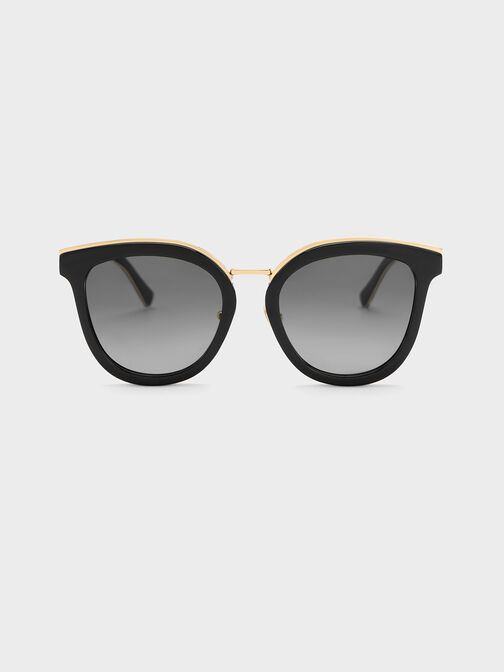 Recycled Acetate Metallic-Rim Sunglasses, Black, hi-res