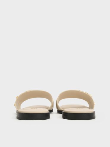 Sandal Slide Square-Toe Buckled Whitney Leather, Chalk, hi-res