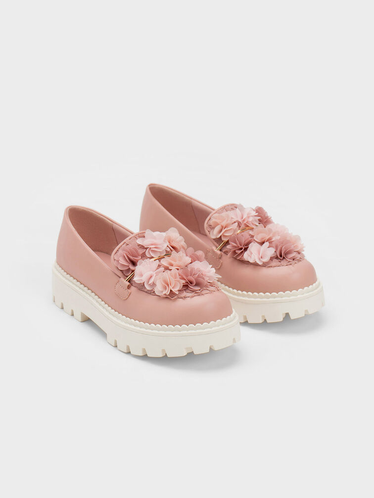Sepatu Loafers Girls' Floral Mesh, Blush, hi-res