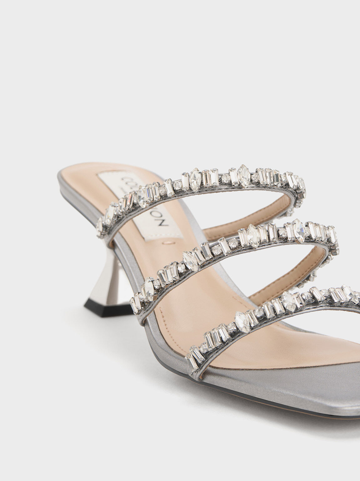 Wedding Collection: Gem-Sandal Strappy Gem-Encrusted Metallic, Silver, hi-res
