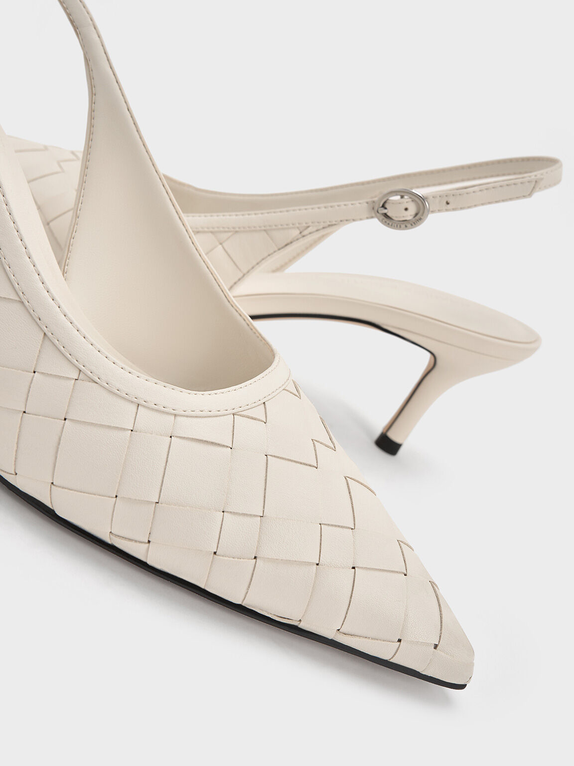 Chalk Woven Pointed-Toe Slingback Pumps - CHARLES & KEITH ID