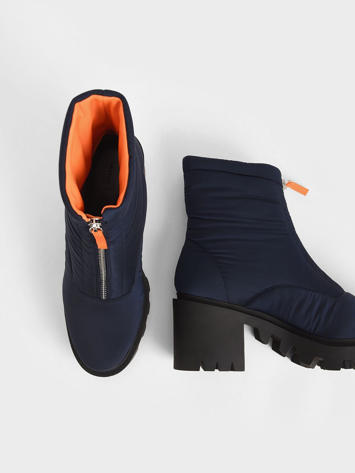 Nylon Front Zip Ankle Boots, Dark Blue, hi-res