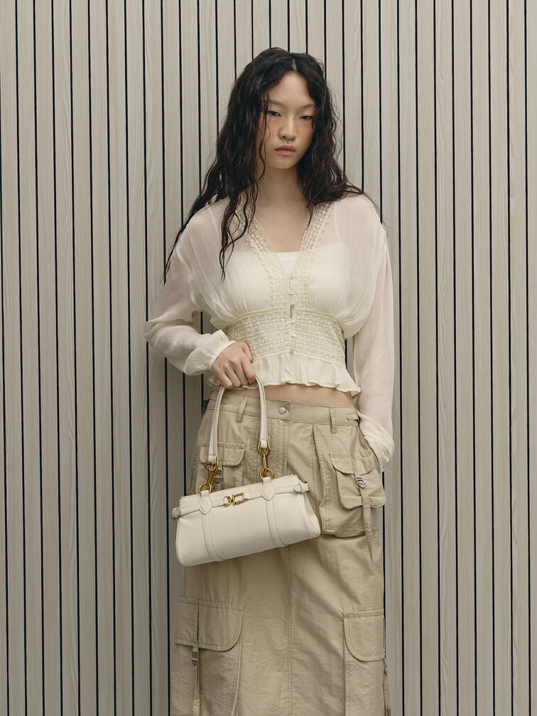 Tas Bahu Elongated Metallic-Accent Gwynne, Cream, hi-res