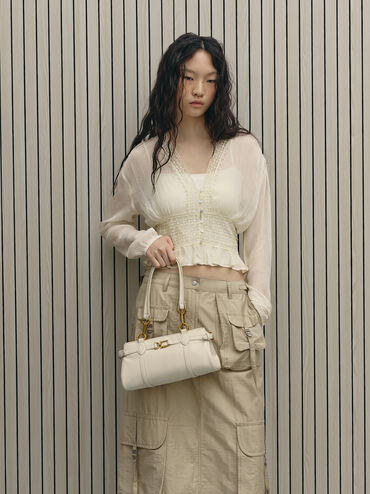 Tas Bahu Elongated Metallic-Accent Gwynne, Cream, hi-res