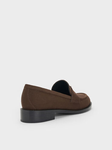 Sepatu Loafers Griselda Faux Suede, Dark Brown Textured, hi-res