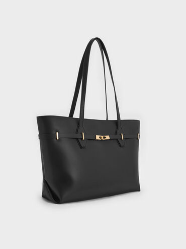 Tote Bag Double-Handle Belted Arlet, Black, hi-res