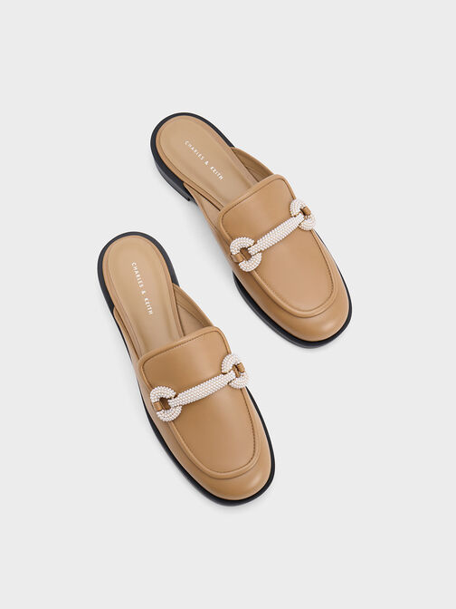 Beaded Accent Loafer Mules, Camel, hi-res