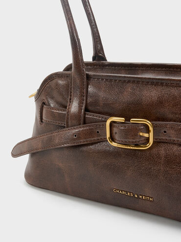 Tas Bahu Belted Studded Victoria, Distressed Coffee, hi-res
