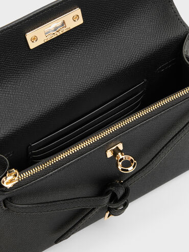 Tas Top Handle Knotted-Belt Tricha, Black, hi-res