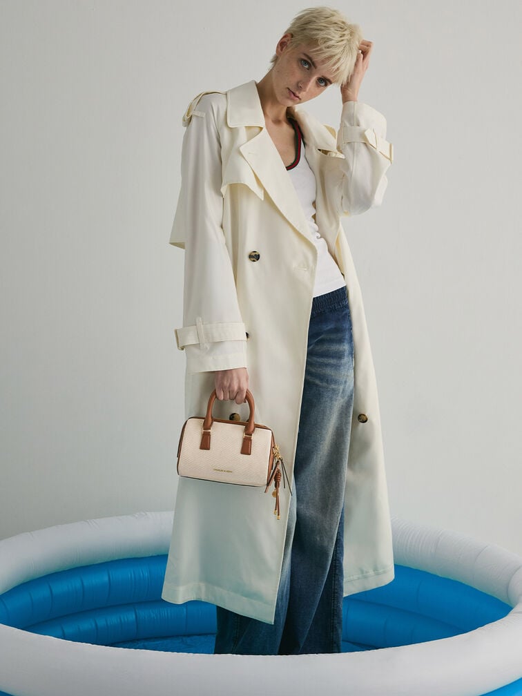 Everleigh Canvas Two-Tone Bowling Bag, Taupe Canvas, hi-res