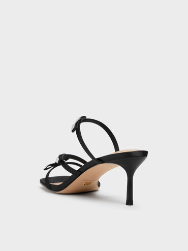 Sandal Heeled Gem-Bow Jessy, Black Textured, hi-res