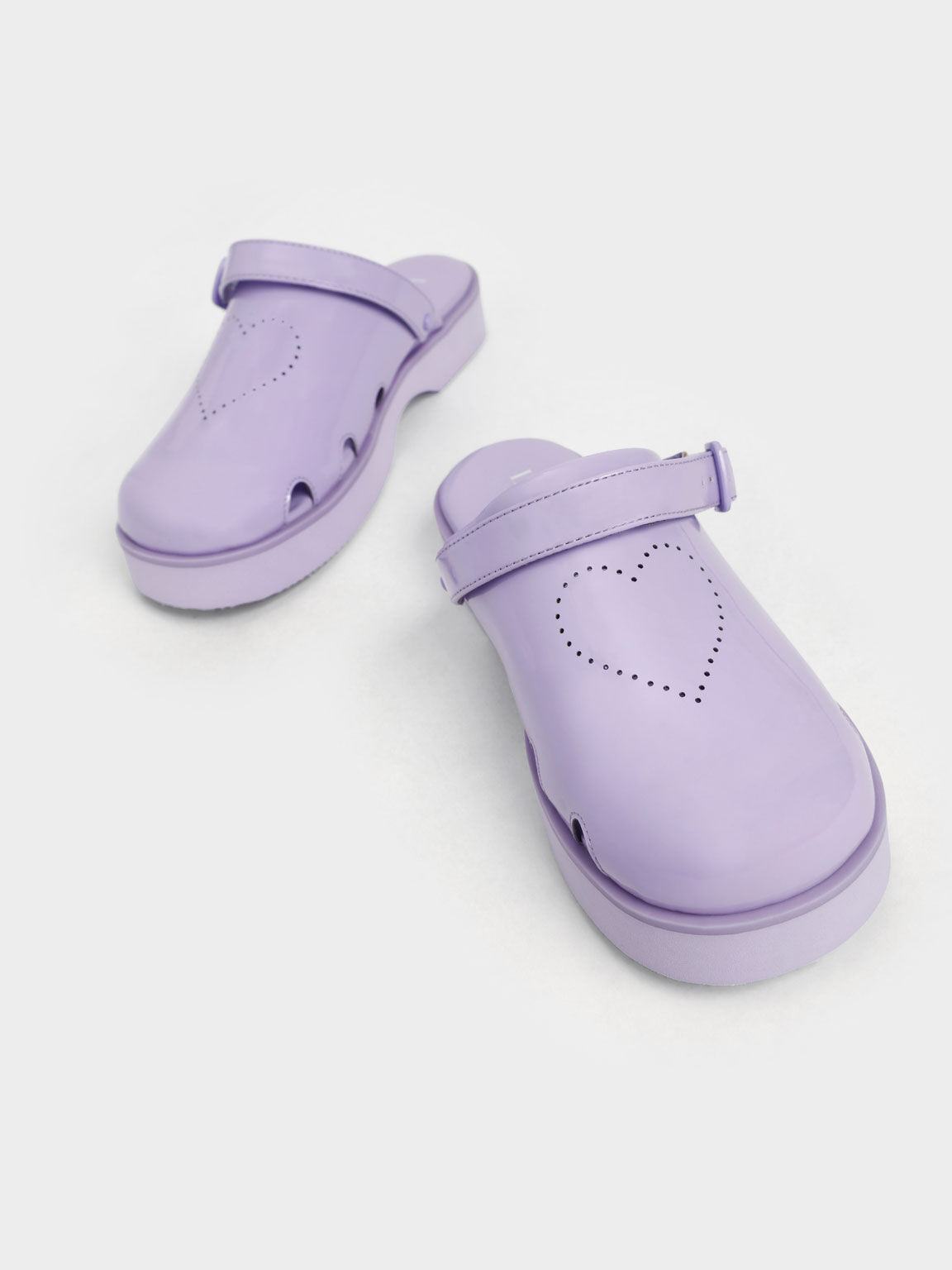 Sepatu Clogs Girls' Heart Motif Patent, Lilac, hi-res