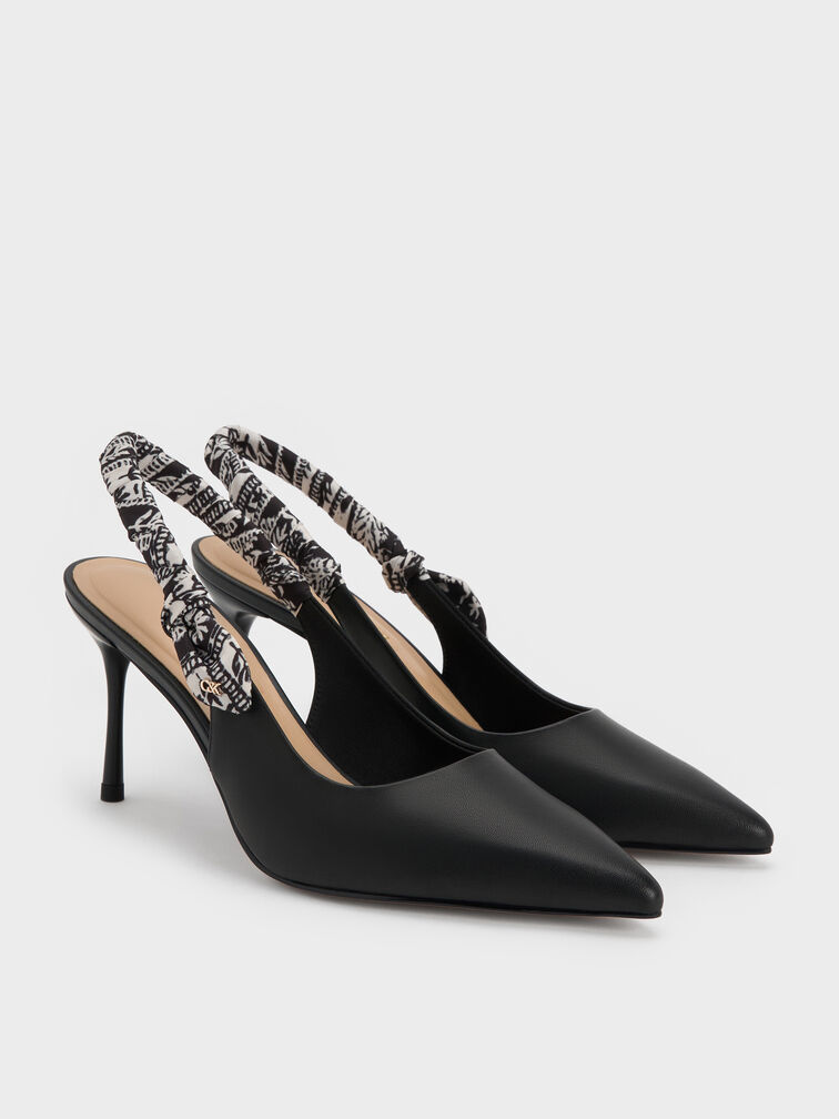 Tayari Leather Printed-Strap Slingback Pumps, Black, hi-res