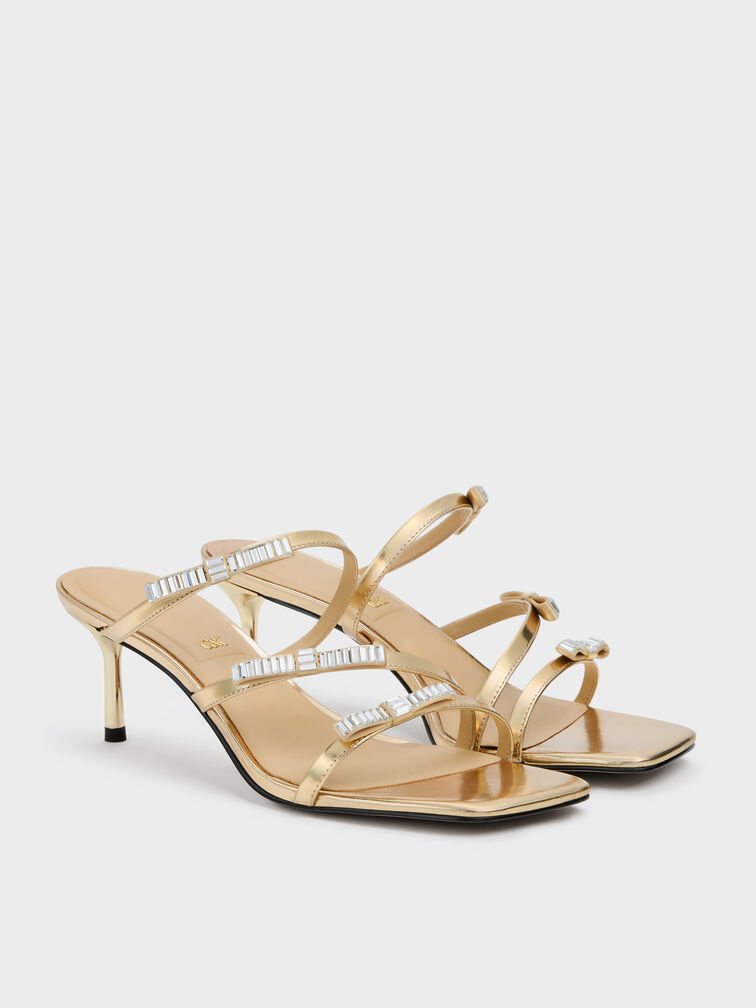 Sandal Heeled Gem-Bow Jessy Leather, Gold, hi-res
