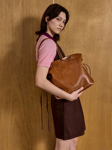 Arya Braided-Strap Tote Bag, Distressed Tan, hi-res
