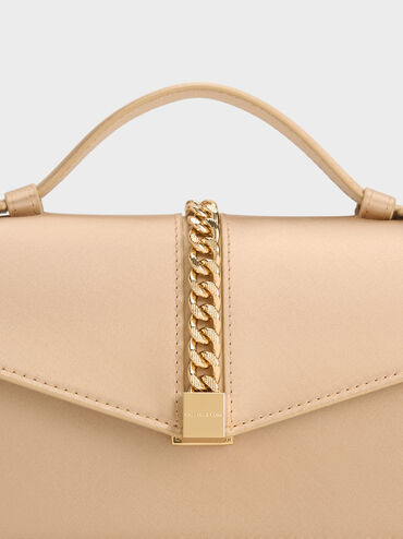 Taisia Satin Chain-Strap Envelope Bag, Champagne, hi-res