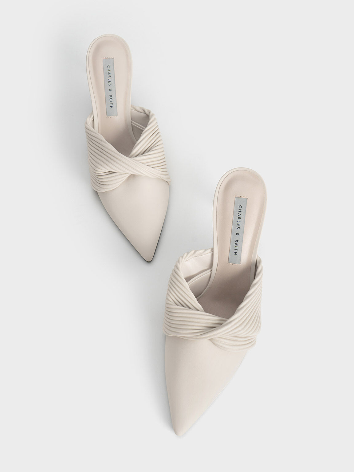 Pleated Wrap Heeled Mules, Chalk, hi-res