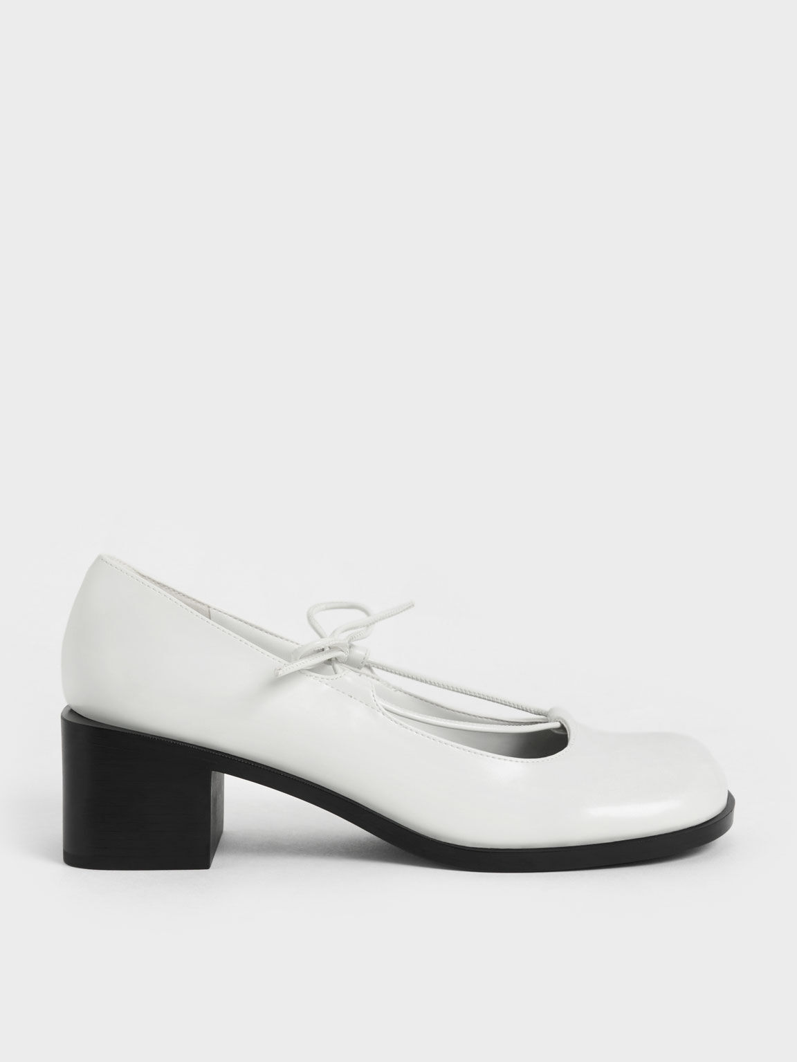 Sepatu Pumps Ribbon Tie Mary Jane, White, hi-res