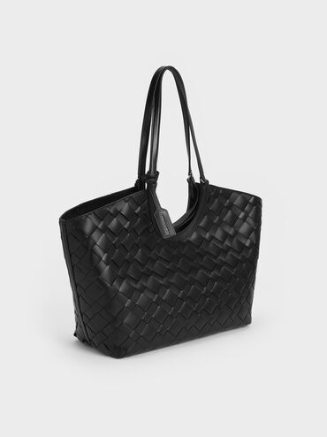 Ivette Woven Tote Bag, Noir, hi-res